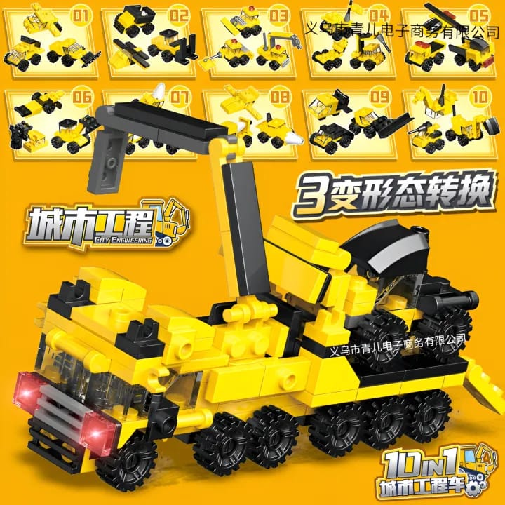 Blocks – 10‑in‑1 Modular DIY Construction Vehicles – 3‑in‑1 Mini Builds with Master Crane Truck – Compatible with Lєgσ Bricks – STEM Toy