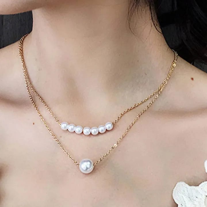 Elegance with a Fashion Sweet Double Layer Fake Pearl Ball Droplets Chain Pendant Necklace - A Stylish Accessory That's Very Comfortable