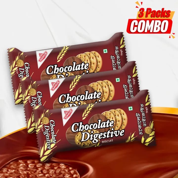 Digestive Chocolate Biscuits – Pack of 3 (137g Each) | Multigrain Biscuits Coated with Milk Chocolate by Haque